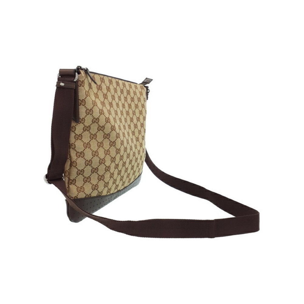 Gucci Canvas Brown Perforated Bag GG Messenger Leather Crossbody